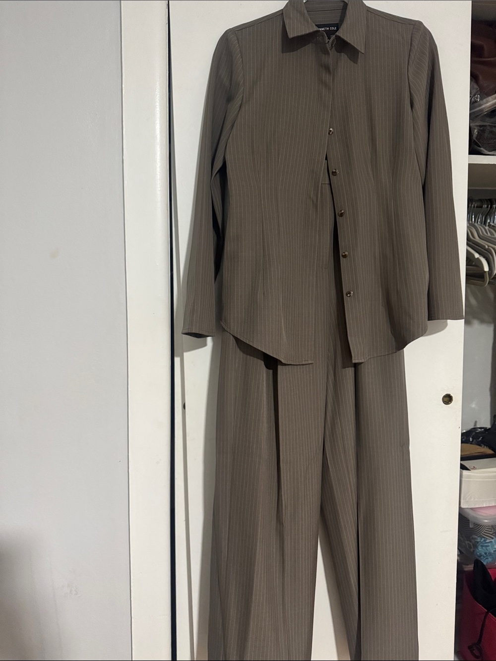 Kenneth Cole Taupe Pinstripe pant set